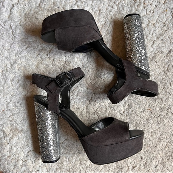 CIRCUS SAM EDELMAN Dark Gray Cosmo Silver Glitter-heel Platform Sandals Size 8M - Picture 2 of 8